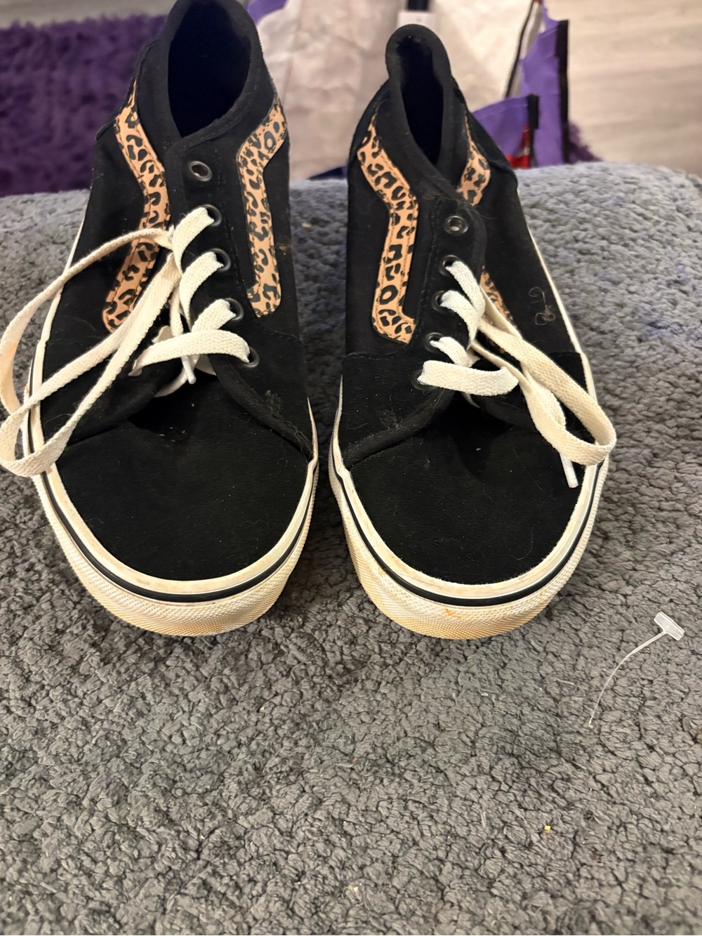 Women’s Black Canvas Sneakers with Leopard Trim